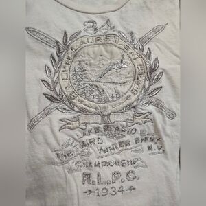 Ralph Lauren Ski Club Lake Placid 1934 Size L Teen LS Top Tan Beaded Embroidered